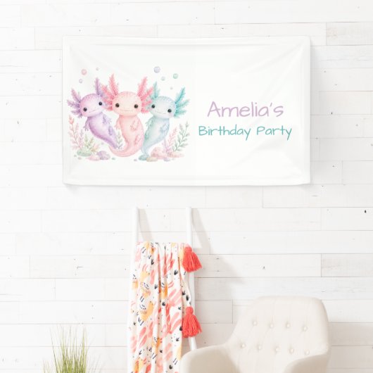 Pastel-Axolotl-Geburtstagsfeier Willkommen Banner (Insitu)