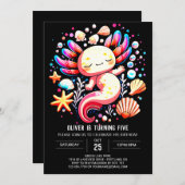 Pastel Axolotl Modern Geburtstag Einladung (Vorne/Hinten)
