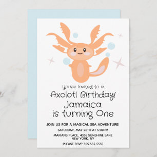 Pastel Axolotl Ocean Creature 1. Geburtstag Party Einladung