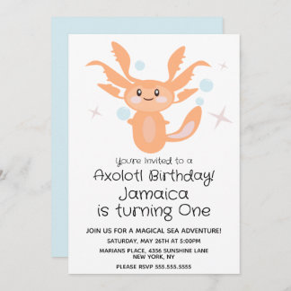 Pastel Axolotl Ocean Creature 1. Geburtstag Party Einladung
