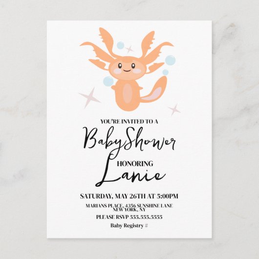 Pastel Axolotl Ocean Creature Babydusche Postkarte (Vorderseite)