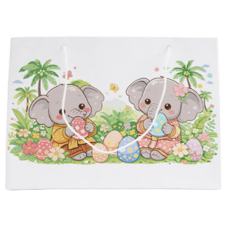 Pastel Baby Animals with Floral Eggs Große Geschenktüte