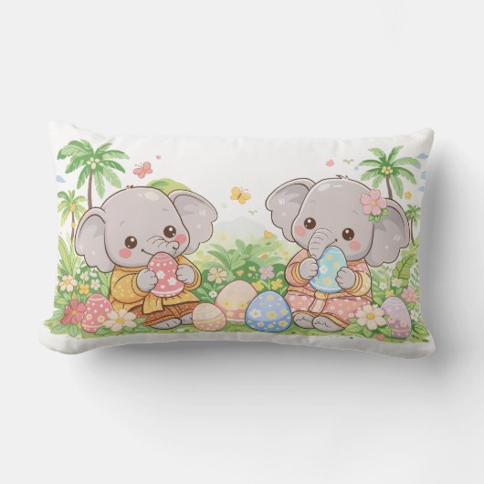 Pastel Baby Animals with Floral Eggs Lendenkissen (Vorderseite)