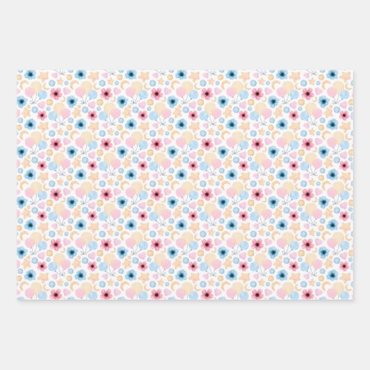 Pastel Baby Blue Baby Pink Hot Air Balloons Geschenkpapier Set (Vorderseite 3)