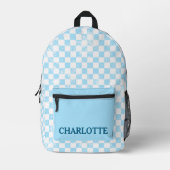 Pastel Baby Blue Checkered Bedruckter Rucksack (Vorderseite)
