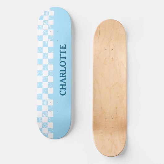 Pastel Baby Blue Checkered Skateboard (Vorderseite)