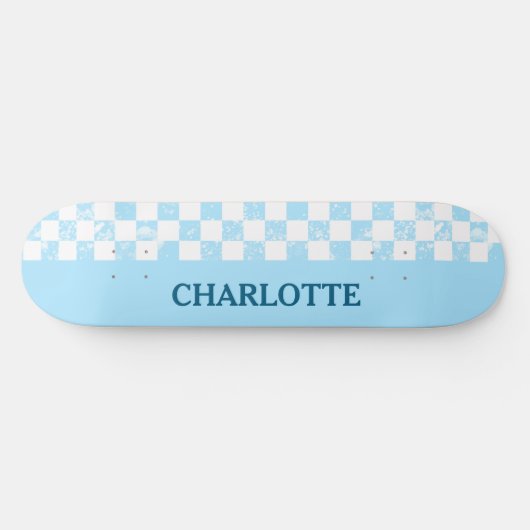 Pastel Baby Blue Checkered Skateboard (Horizontal)