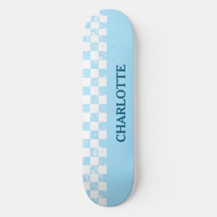 Pastel Baby Blue Checkered Skateboard