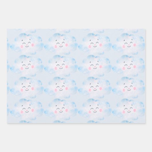 Pastel Baby Blue Clouds auf Blue Geschenkpapier Set (Vorderseite)