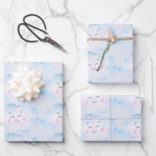 Pastel Baby Blue Clouds auf Blue Geschenkpapier Set