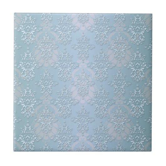 Pastel Baby Blue Damask Fliese (Vorderseite)