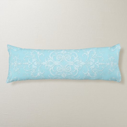 Pastel Baby Blue Double Damask Muster Seitenschläferkissen (Vorderseite)