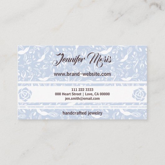 Pastel Baby Blue Floral Birnen Trendy Monogram Visitenkarte (Rückseite)