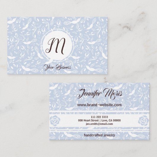 Pastel Baby Blue Floral Birnen Trendy Monogram Visitenkarte (Vorne/Hinten)