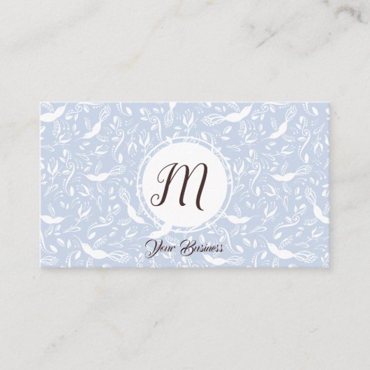 Pastel Baby Blue Floral Birnen Trendy Monogram Visitenkarte (Vorderseite)