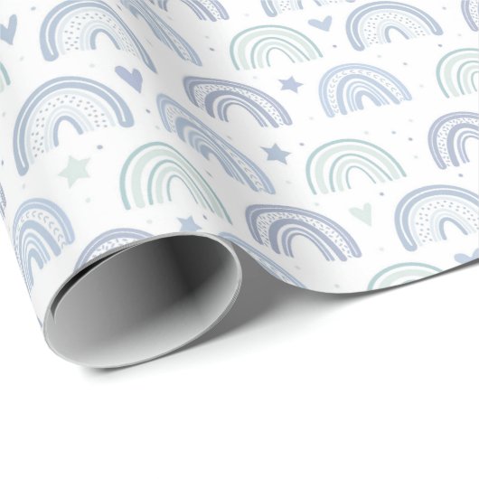 Pastel Baby Blue Rainbows Muster Geschenkpapier (Rolleneckpunkt)