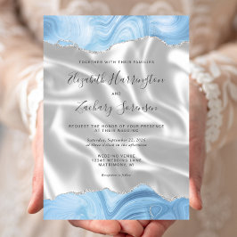 Pastel Baby Blue Silver Agate White Silk Wedding Einladung