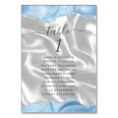Pastel Baby Blue Silver Agate White Silk Wedding Tischnummer (Rückseite)