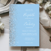 Pastel Baby Blue Silver Glitzer Einladung Hochzeit