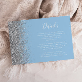 Pastel Baby Blue Silver Glitzer Hochzeitdetails Begleitkarte