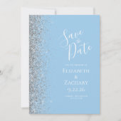 Pastel Baby Blue Silver Glitzer Save the Date Ankündigung (Vorderseite)