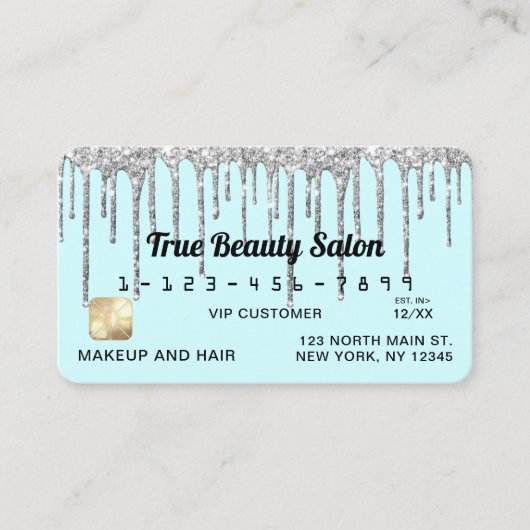 Pastel Baby Blue Silver Glitzer Tropfens Credit Visitenkarte (Vorderseite)