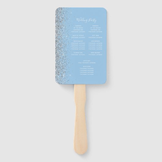 Pastel Baby Blue Silver Glitzer Wedding Program Fächer (Rückseite)