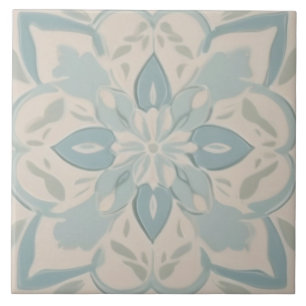 Pastel Baby Blue & White Decoration Floral Fliese