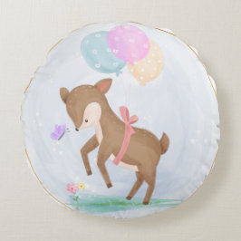 PASTEL BABY DEER MIT FARBHAFTEN BALLOONS RUNDES KISSEN