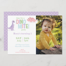 Pastel Baby Dinosaur Kinder Foto Geburtstagsparty Feiertagskarte