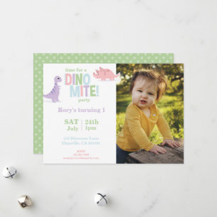 Pastel Baby Dinosaur Kinder Foto Geburtstagsparty Feiertagskarte