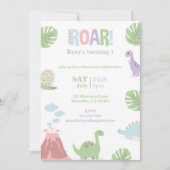 Pastel Baby Dinosaur Kindergeburtstag Party Feiertagskarte (Vorderseite)