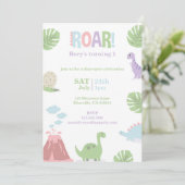 Pastel Baby Dinosaur Kindergeburtstag Party Feiertagskarte (Stehend Vorderseite)