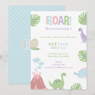 Pastel Baby Dinosaur Kindergeburtstag Party Feiertagskarte