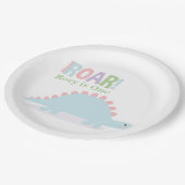 Pastel Baby Dinosaurs Roar Geburtstagsparty Pappteller (Schrägansicht)