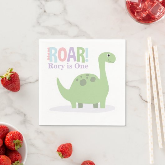 Pastel Baby Dinosaurs Roar Geburtstagsparty Serviette (Beispiel)