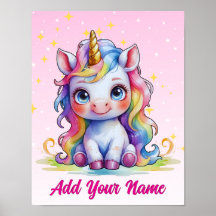 Pastel-Baby-Einhorn – Poster mit individuellem Nam