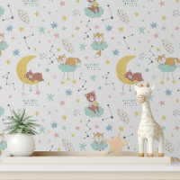 Pastel Baby Fox Bear Moon Stars Niedliches Kinderm