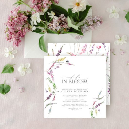 Pastel Baby in Bloom Script Bloral Baby Dusche Einladung