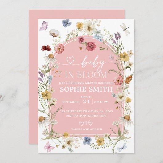 Pastel Baby in Bloom Wildblume Babydusche Einladung (Vorne/Hinten)