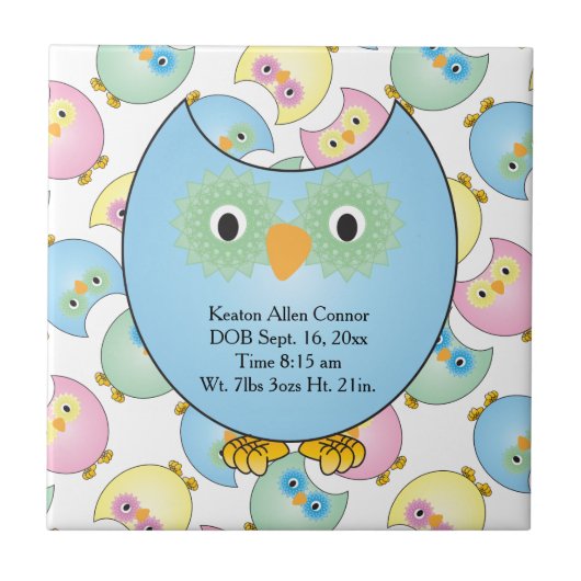 Pastel Baby Owl Kinderzimmer Thema in Blue Fliese (Vorderseite)