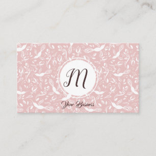 Pastel Baby Pink Floral Birds Trendy Monogram Visitenkarte