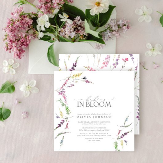 Pastel Babys in Bloom Script Bloral Baby Dusche Einladung