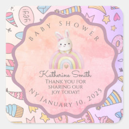 PASTEL babyshower Adorable Editable Celebration  Quadratischer Aufkleber