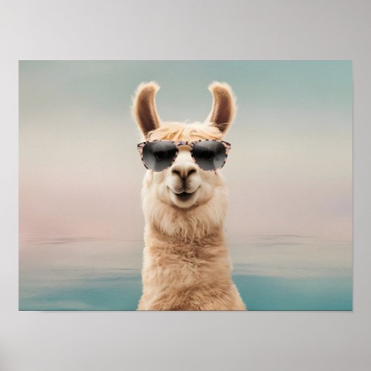 Pastel Background Llama mit Sonnenbrille Poster (Vorne)