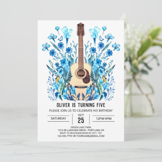 Pastel Ballad Guitar Boy Birthday Einladung (Stehend Vorderseite)