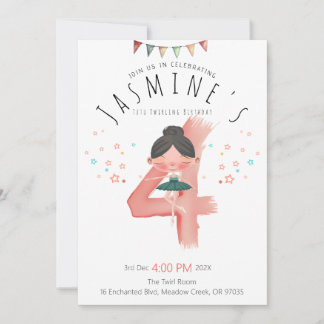 Pastel Ballerina 4th Birthday Girl  Einladung