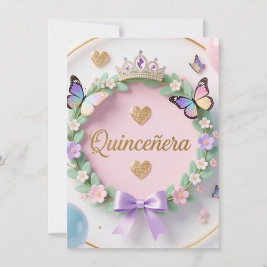 Pastel Ballons und Schmetterlinge Quinceañera Einladung (Rückseite)