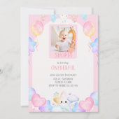 Pastel Balloon 1. Geburtstag Foto Einladung (Vorderseite)