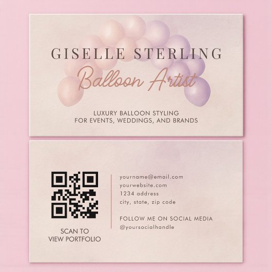 Pastel Balloon Artist Decorator QR Code Visitenkarte
